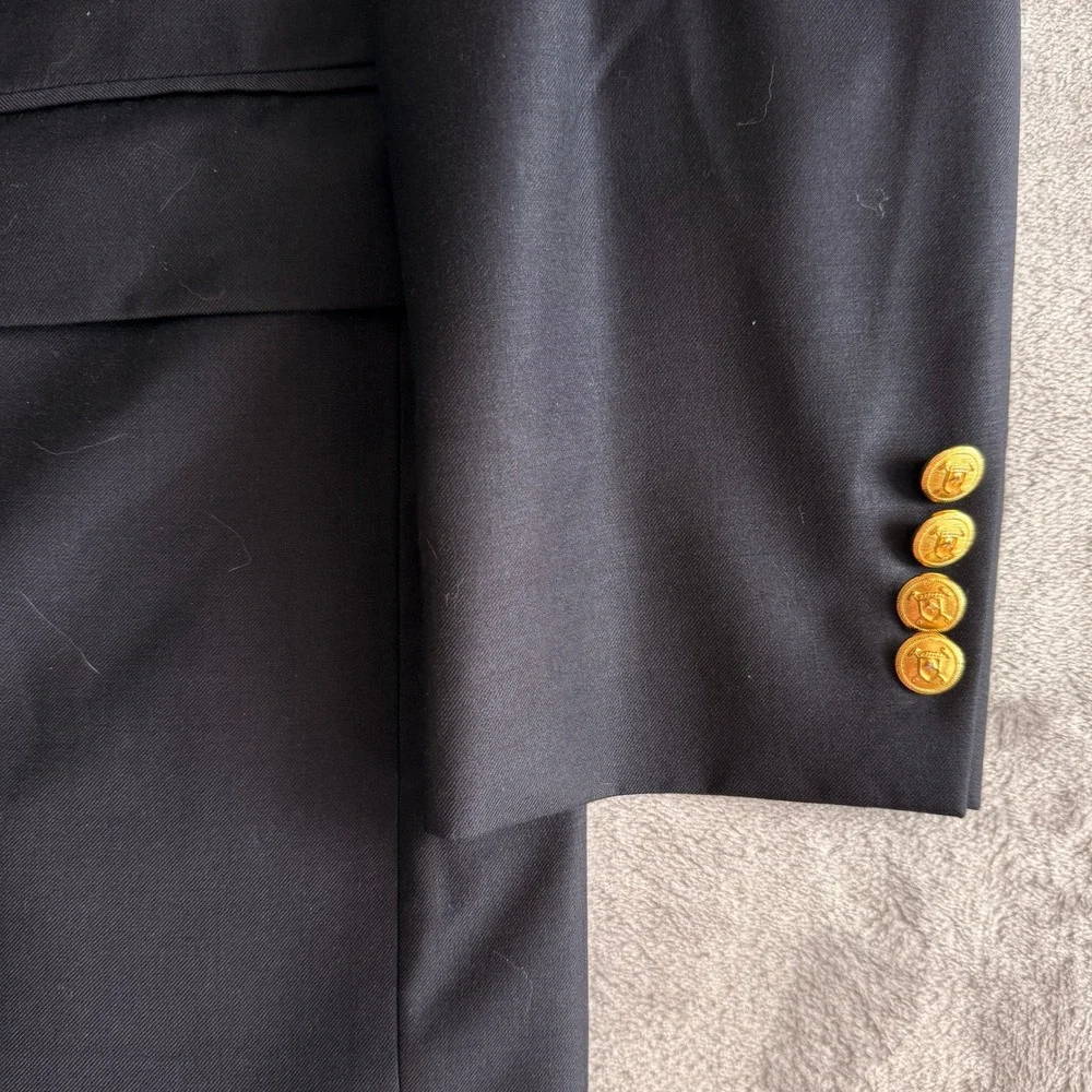 Lauren Ralph Lauren Mens 39R Navy Blue Wool Blazer Gold Crest Buttons Sport Coat